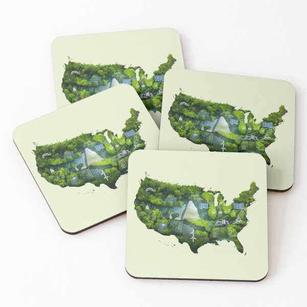 Item preview, Green Map of America with Nature Trees Leaves Plants. Make America Green Again. Sustainability, Renewable Energy, Wind Solar. Save the Earth Go Green | Earth Day Awareness April 22 designed and sold by moproconcepts.