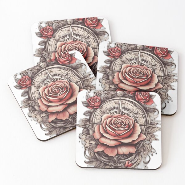 Item preview, Rose Compass Serenity: Tattoo-Inspired designed and sold by NEWMANTRENDS.