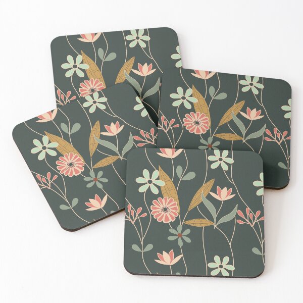 Item preview, Boho floral and leafy vine with flowers pink and green designed and sold by ahahdodo.