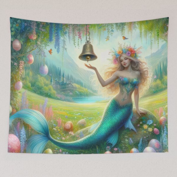 Item preview, Mermaid with a bell and Easter eggs fantasy easter landscape designed and sold by Expressions-Sel.