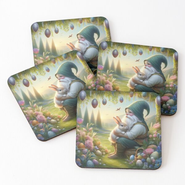 Item preview, gnome with green hat and rabbit fantasy easter landscape designed and sold by Expressions-Sel.