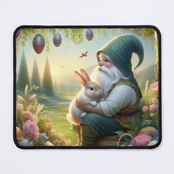 Item preview, gnome with green hat and rabbit fantasy easter landscape designed and sold by Expressions-Sel.