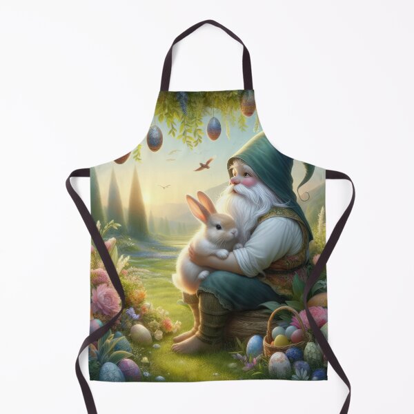 Item preview, gnome with green hat and rabbit fantasy easter landscape designed and sold by Expressions-Sel.