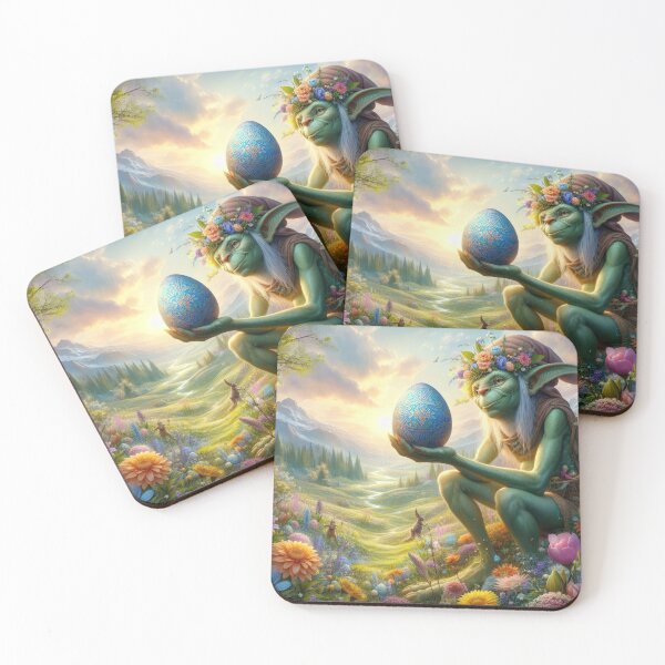 Item preview, sitting green goblin with easter egg fantasy easter landscape designed and sold by Expressions-Sel.