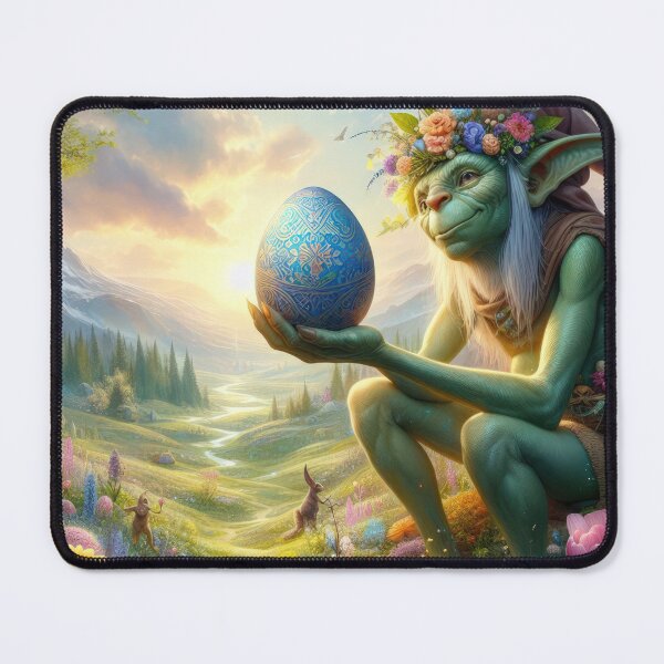 Item preview, sitting green goblin with easter egg fantasy easter landscape designed and sold by Expressions-Sel.