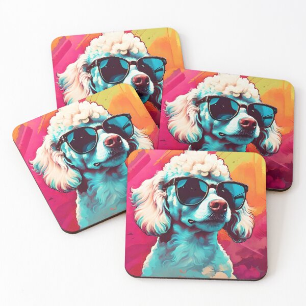 Item preview, White Poddle dog with sunglasses colorful pop art designed and sold by thesnakeater.