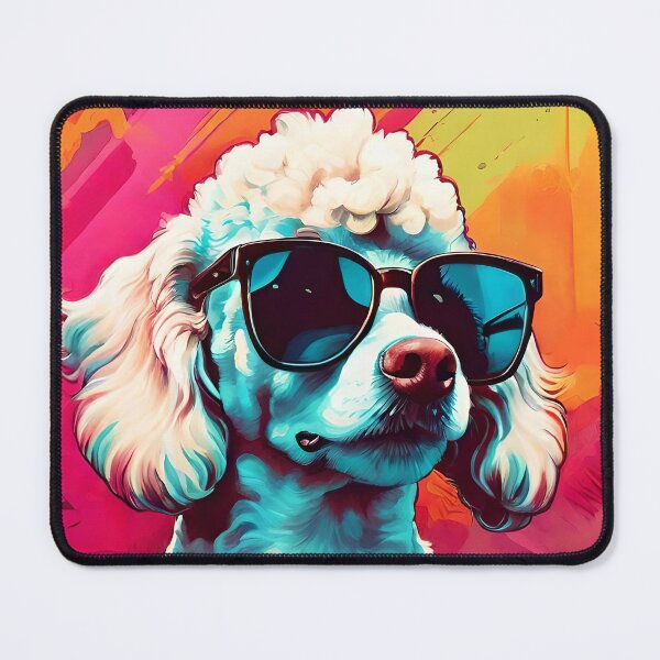 Item preview, White Poddle dog with sunglasses colorful pop art designed and sold by thesnakeater.