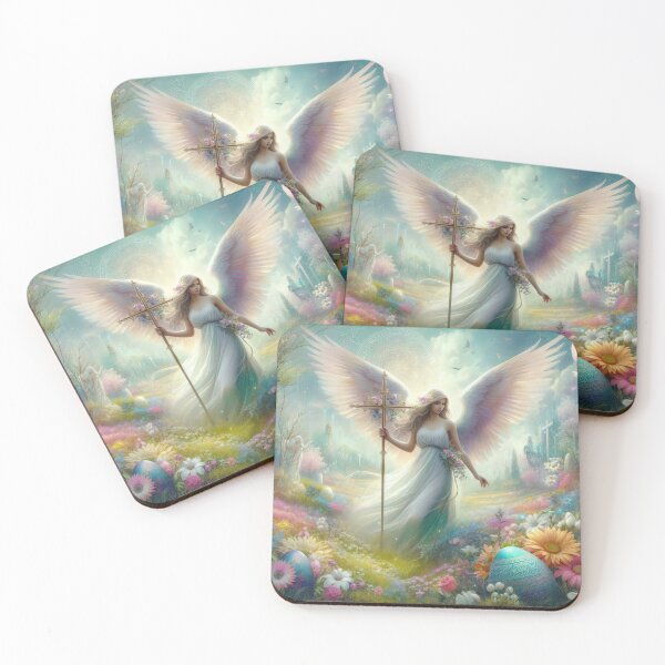 Item preview, beautiful female angel holding cross fantasy easter landscape designed and sold by Expressions-Sel.