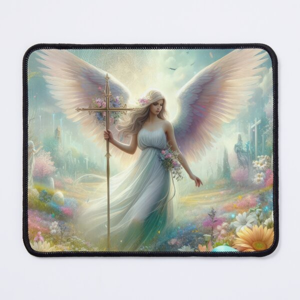 Item preview, beautiful female angel holding cross fantasy easter landscape designed and sold by Expressions-Sel.