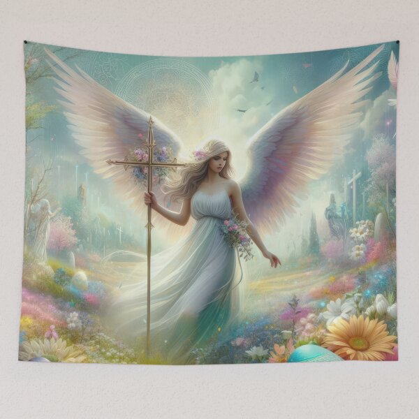 Item preview, beautiful female angel holding cross fantasy easter landscape designed and sold by Expressions-Sel.