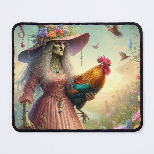 Item preview, ugly witch with pink dress, basket and cock fantasy easter landscape designed and sold by Expressions-Sel.