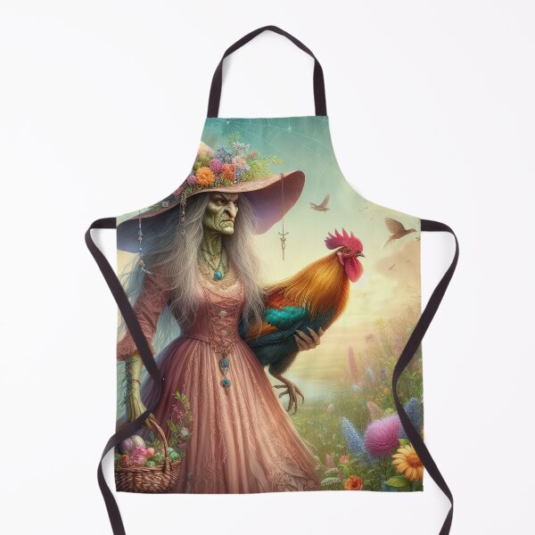 Item preview, ugly witch with pink dress, basket and cock fantasy easter landscape designed and sold by Expressions-Sel.