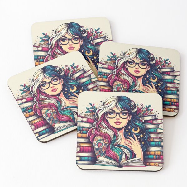 Item preview,  Inked Literary Muse: Colorful Woman with Books designed and sold by LyssasMindArt.