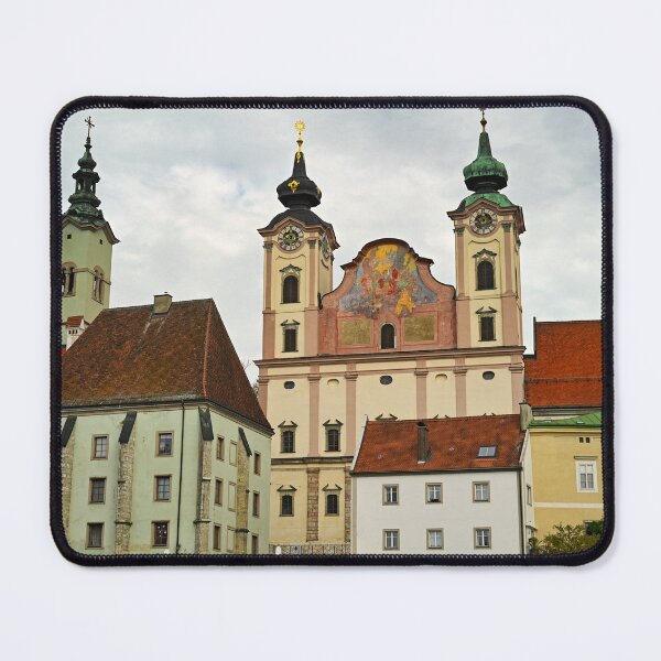 Item preview, Colorful old buildings and church in Steyr Austria designed and sold by goceris.