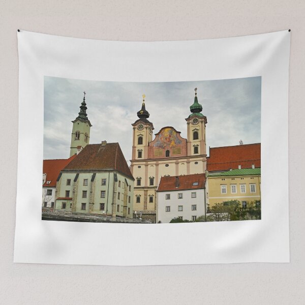 Item preview, Colorful old buildings and church in Steyr Austria designed and sold by goceris.