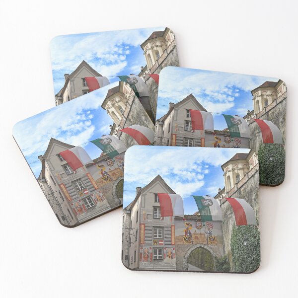 Item preview, Flags in front of a gate entrance in Castle Lamberg Steyr Austria designed and sold by goceris.