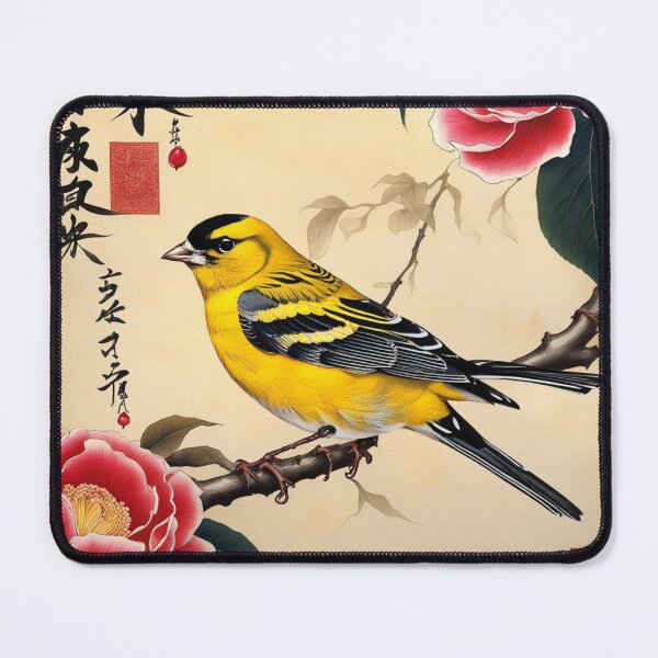 Item preview, Yellow bird with red flowers on papyrus, chinese vintage style designed and sold by Coolparrotgirl.