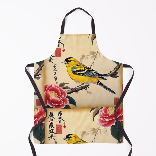 Item preview, Yellow bird with red flowers on papyrus, chinese vintage style designed and sold by Coolparrotgirl.