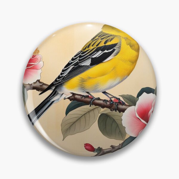 Item preview, Yellow bird with red flowers on papyrus, chinese vintage style designed and sold by Coolparrotgirl.