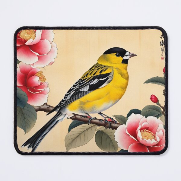 Item preview, Yellow bird with red flowers on papyrus, chinese vintage style designed and sold by Coolparrotgirl.