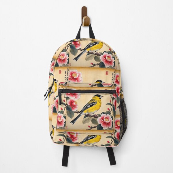 Item preview, Yellow bird with red flowers on papyrus, chinese vintage style designed and sold by Coolparrotgirl.