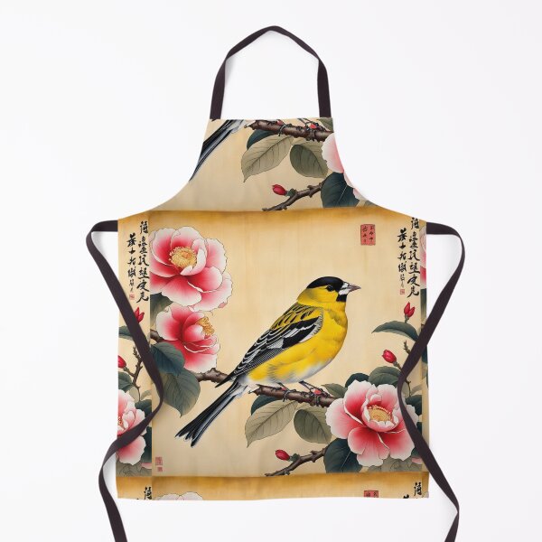 Item preview, Yellow bird with red flowers on papyrus, chinese vintage style designed and sold by Coolparrotgirl.