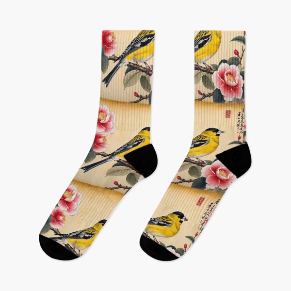 Item preview, Yellow bird with red flowers on papyrus, chinese vintage style designed and sold by Coolparrotgirl.