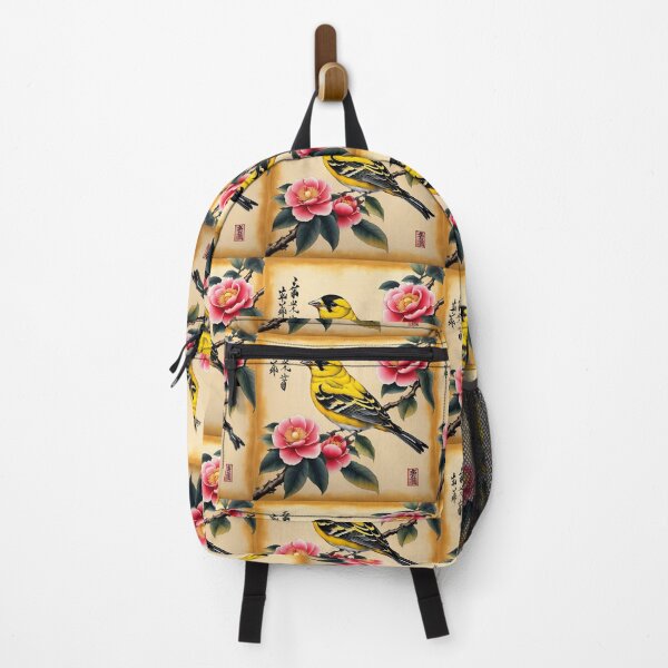 Item preview, Yellow bird with red flowers on papyrus, chinese vintage style designed and sold by Coolparrotgirl.