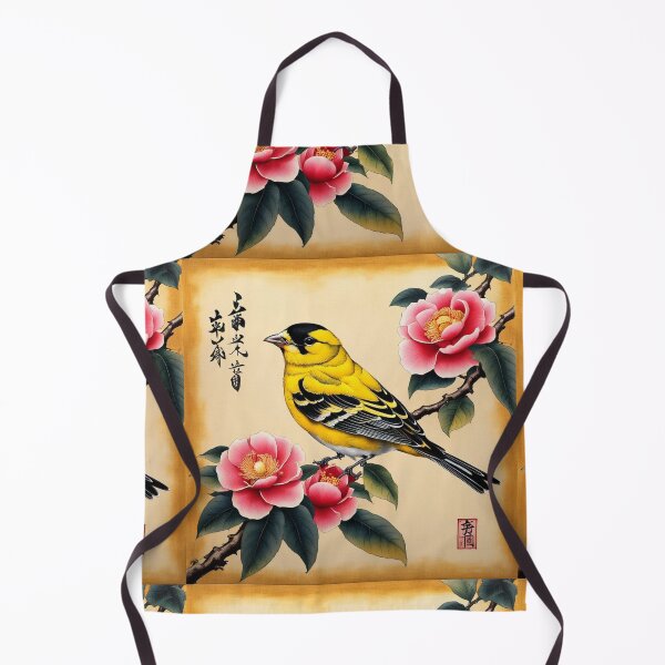 Item preview, Yellow bird with red flowers on papyrus, chinese vintage style designed and sold by Coolparrotgirl.