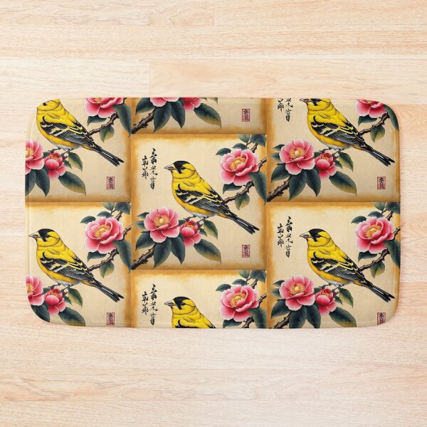 Item preview, Yellow bird with red flowers on papyrus, chinese vintage style designed and sold by Coolparrotgirl.