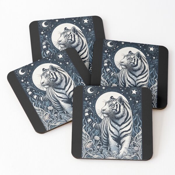Item preview, Monochromatic White Tiger In Jungle At Night designed and sold by TomFrontierArt.