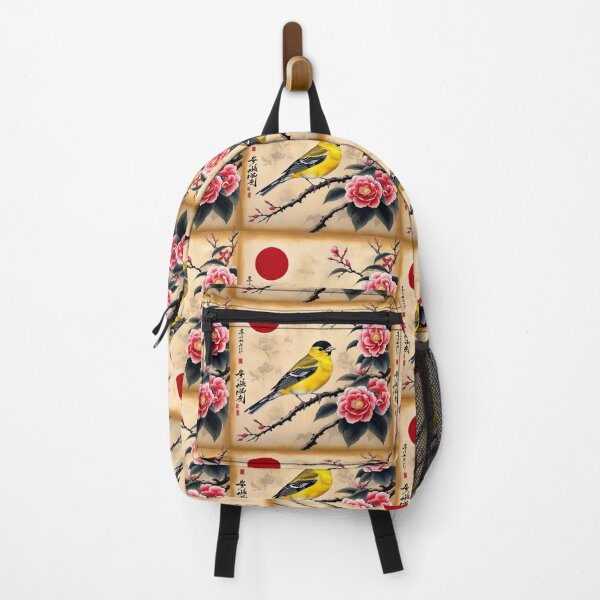 Item preview, Yellow bird with red flowers on papyrus, chinese, vintage style designed and sold by Coolparrotgirl.