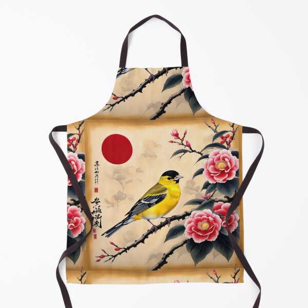 Item preview, Yellow bird with red flowers on papyrus, chinese, vintage style designed and sold by Coolparrotgirl.