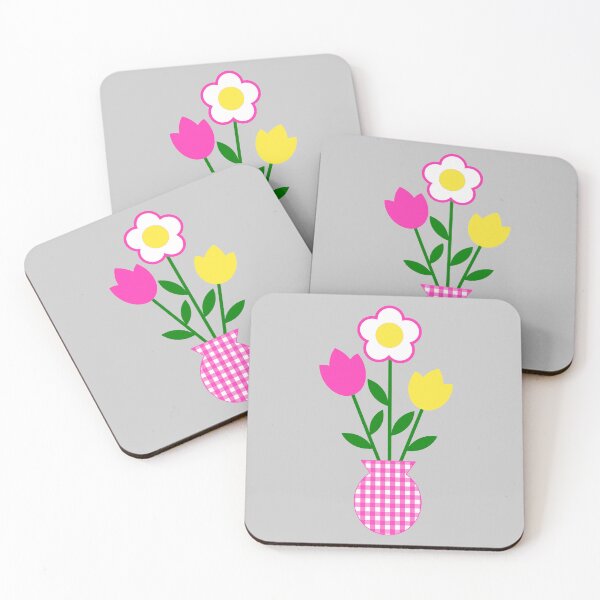Item preview, Flowers Pink Yellow White in Tartan Gingham Pot Shapes Mania designed and sold by Shapes-Mania.