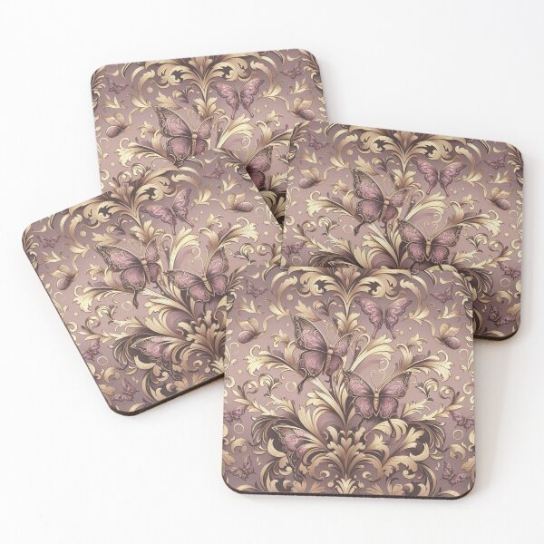 Artikelvorschau, Matt Mauve & Gold Damast mit Schmetterlingen entworfen und verkauft von DesignsByPrnces.