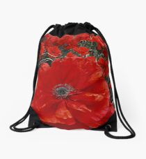 Red Poppy Field Drawstring Bag