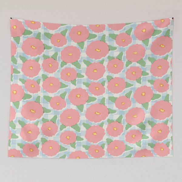 Item preview,  Cute and Quirky Retro Floral Pattern On Blue Plaid, Spring Color Palette designed and sold by tartagain.
