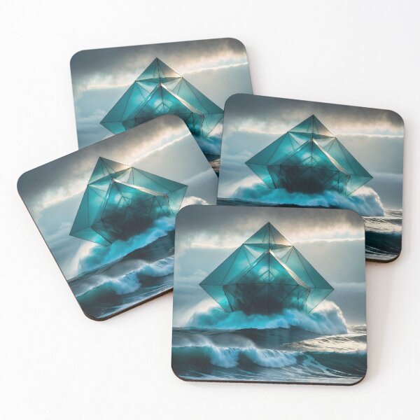 Item preview, diamond-shaped object made of glass floats on top of a wave in the ocean. The sky is dark and cloudy designed and sold by petrovk.