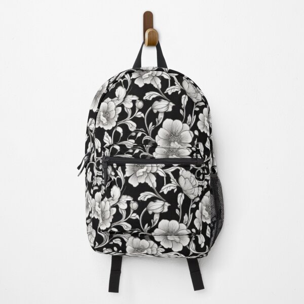 Item preview, Delicate white on black flower pattern designed and sold by Flowersonstuff.