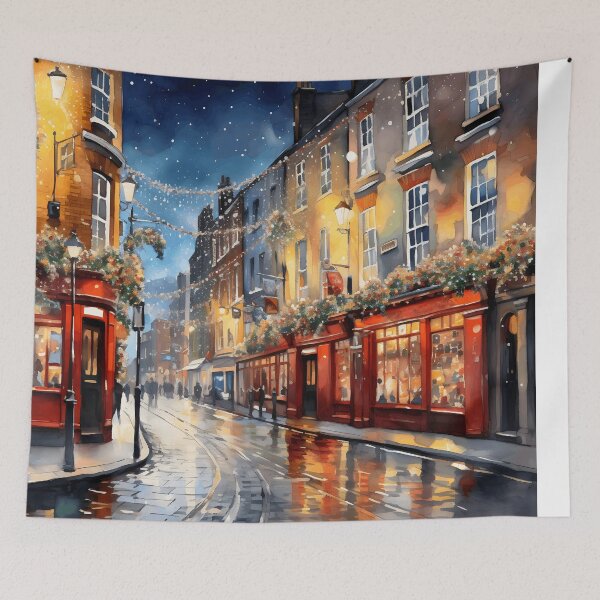 Item preview, Dublin pub, watercolor painting, city landscape, Dublin souvenir, Dublin cityscape, Ireland travel, Irish street, Christmas snow designed and sold by SpettacolArte.
