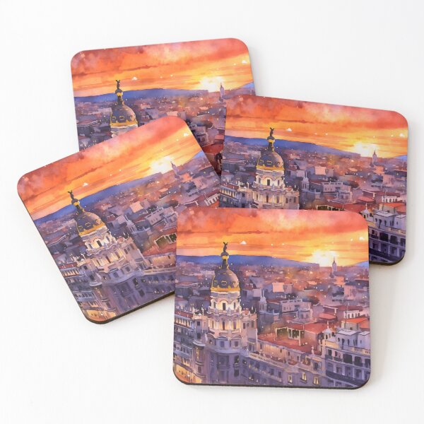 Item preview, Madrid at sunset, watercolor painting, city landscape, Madrid souvenir, Spanish cityscape, Spain travel designed and sold by SpettacolArte.