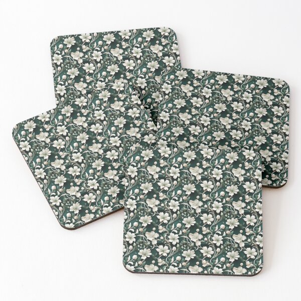 Item preview, Delicate white on Green flower pattern  designed and sold by Flowersonstuff.