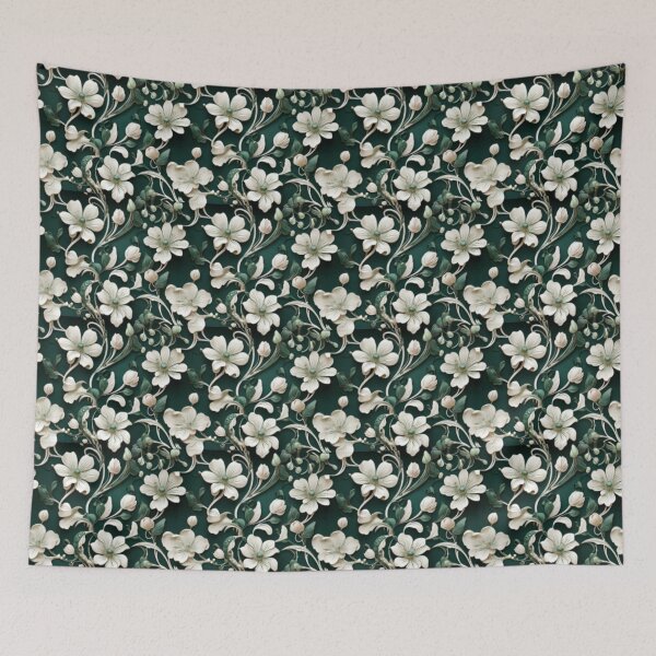 Item preview, Delicate white on Green flower pattern  designed and sold by Flowersonstuff.