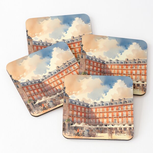 Item preview, Madrid Plaza Mayor, watercolor painting, city landscape, Madrid souvenir, Spanish cityscape, Spain travel designed and sold by SpettacolArte.