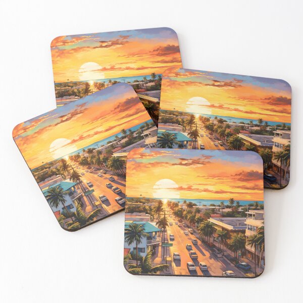 Item preview, Miami little havana, sunset watercolor painting, city landscape, Miami souvenir, American cityscape, Florida travel designed and sold by SpettacolArte.