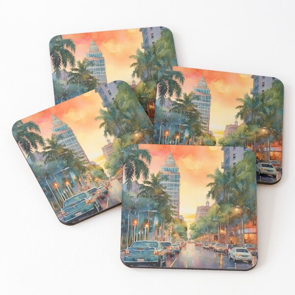 Item preview, Miami street, watercolor painting, city landscape, Miami souvenir, American cityscape, Florida travel designed and sold by SpettacolArte.