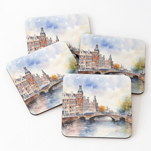 Item preview, Amsterdam canals, watercolor painting, city landscape, Amsterdam souvenir, Netherlands cityscape, Holland travel designed and sold by SpettacolArte.