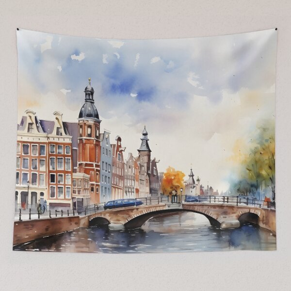 Item preview, Amsterdam canals, watercolor painting, city landscape, Amsterdam souvenir, Netherlands cityscape, Holland travel designed and sold by SpettacolArte.