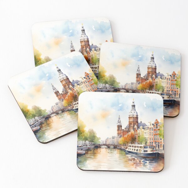 Item preview, Amsterdam canals, watercolor painting, city landscape, Amsterdam souvenir, Netherlands cityscape, Holland travel designed and sold by SpettacolArte.
