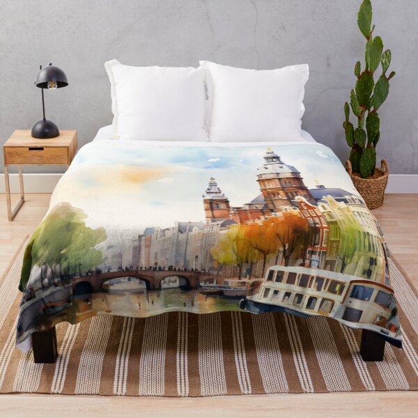 Item preview, Amsterdam canals, watercolor painting, city landscape, Amsterdam souvenir, Netherlands cityscape, Holland travel designed and sold by SpettacolArte.